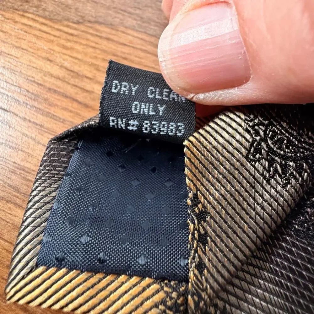 Vintage Studio Milano Handmade Gold Striped Paisley Silk Blend Necktie
